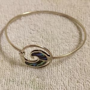 Abalone Wave Bracelet, Silvertone With Open Hook Closure